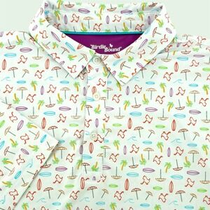 Birdie Bound Mens Golf Polo Shirt L G Tropical Palm Tree‎ Surfboard Print